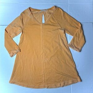 Soft Surroundings Anissa Tunic Top Women XS Yellow Cotton Pullover Raglan Sleeve